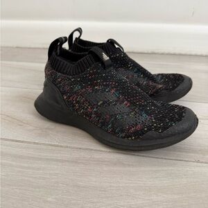 Adidas Black Multicolor Knit Slip-Ons, size 2